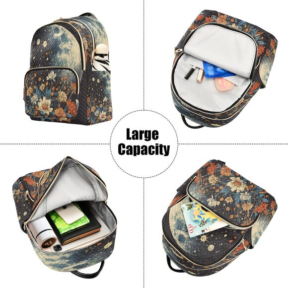3769 Moon Stars Flower Backpack Purse Rucksack Travel Shoulder Bag Casual main image 7